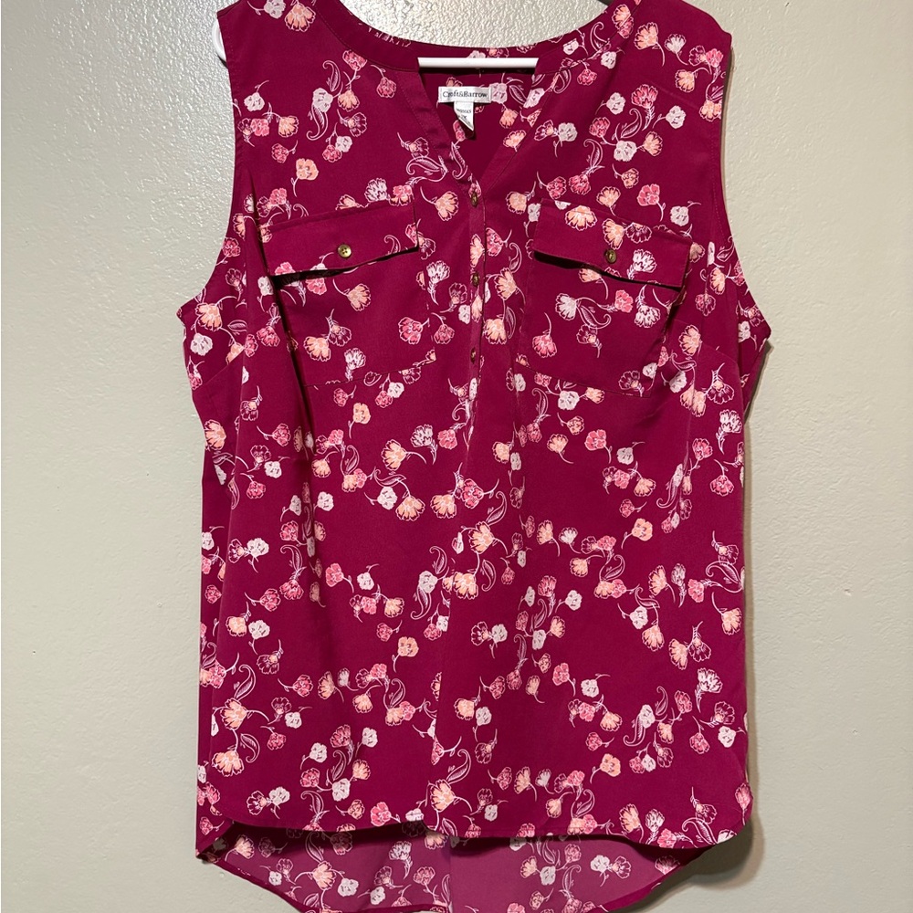 croft & barrow Sleeveless Floral Print Camisole shirt in Berry Pink size 1X